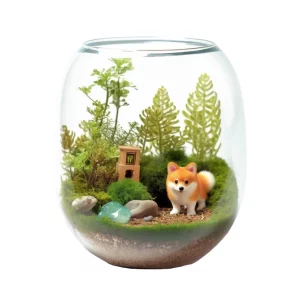 สวนขวดแก้วพร้อมหมาคอร์กี้