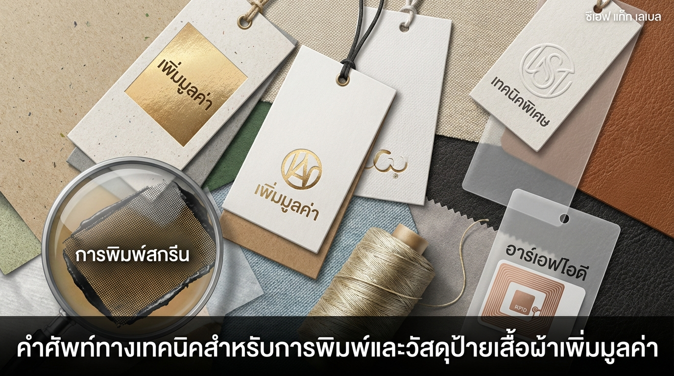คำศัพท์เทคนิคการพิมพ์และวัสดุทำป้ายแท็กเสื้อผ้าที่เพิ่มมูลค่า